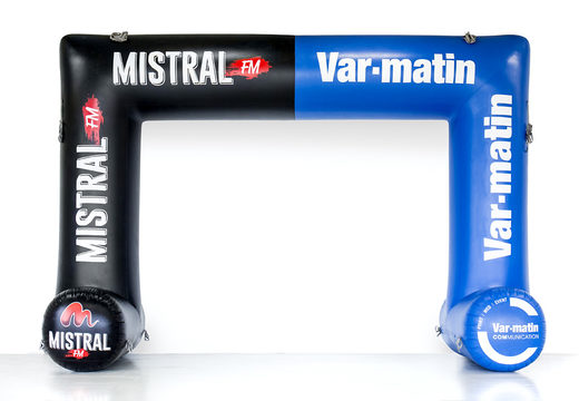 Buy promotional squared mistral fm advertising inflatable archway for sport events at JB Promotions America. Order custom inflatable finish arches online