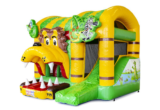 Buy a small indoor inflatable multiplay bounce house in the jungleworld theme for children. Order inflatable bounce houses online at JB Inflatables America