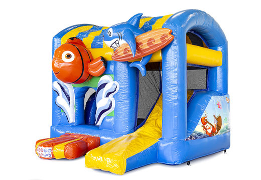Buy a small indoor inflatable bounce house in the theme Seaworld Nemo with slide for children. Order inflatable bounce houses online at JB Inflatables America