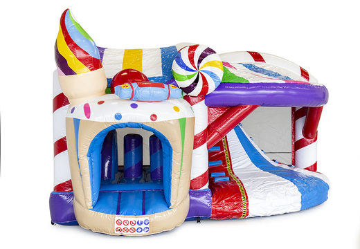 Buy medium inflatable candyland bouncy castle with slide for kids. Order inflatable bouncy castles online at JB Inflatables America