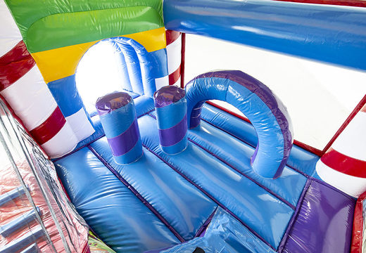 Order medium inflatable candyland themed multiplay bouncer with slide for kids. Buy inflatable bouncers online at JB Inflatables America
