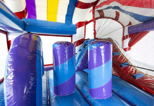 Order an inflatable indoor multiplay bounce house with slide in the candyland theme for kids. Buy inflatable bounce houses online at JB Inflatables America