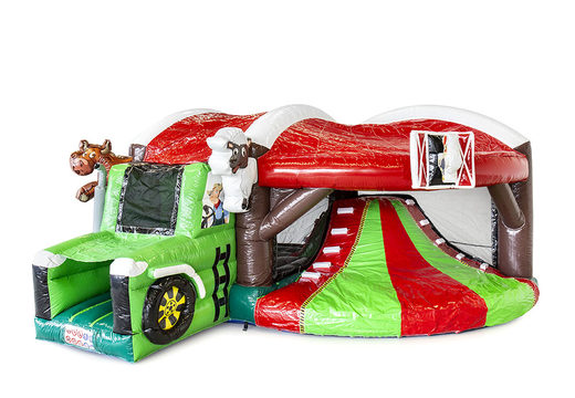 Buy indoor inflatable multiplay bouncy castle with slide in farm tractor theme for children. Order inflatable bouncy castle online at JB Inflatables America