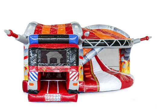 Fire brigade themed bounce house with a slide for children. Buy inflatable bounce houses online at JB Inflatables America