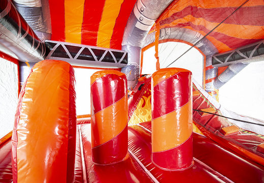 Indoor inflatable multiplay bounce house in fire brigade theme with a slide for children. Buy inflatable bounce houses online at JB Inflatables America