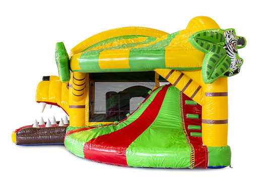 Jungle themed bounce house with slide and with 3D objects inside for children. Buy inflatable bounce houses online at JB Inflatables America