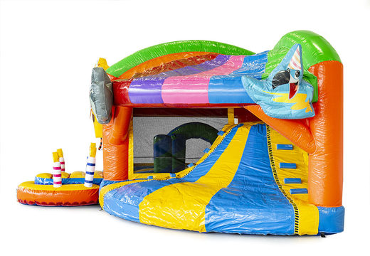 Multiplay party bounce house with a slide and 3D objects for kids. Order inflatable bounce houses online at JB Inflatables America