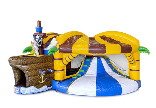 Buy inflatable indoor multiplay XL bounce house with slide in pirate theme for children. Order inflatable bounce houses online at JB Inflatables America