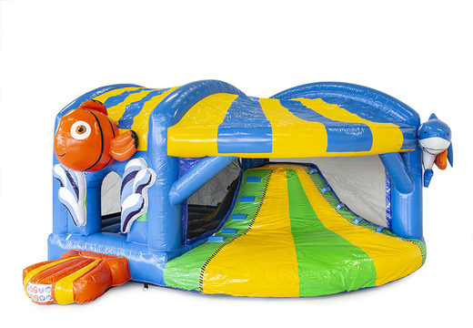Buy an inflatable indoor multiplay XL bouncy castle with slide in the seaworld sea theme for children. Order inflatable bouncy castles online at JB Inflatables America