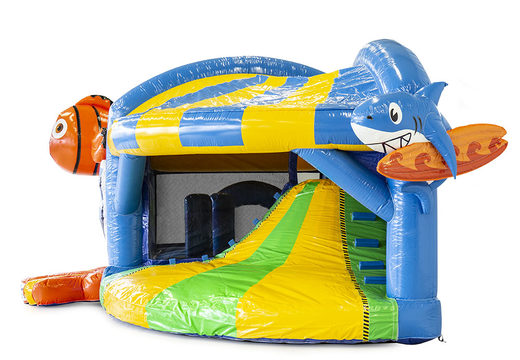 Bounce house in seaworld theme with slide and with 3D objects inside for children. Buy inflatable bounce houses online at JB Inflatables America