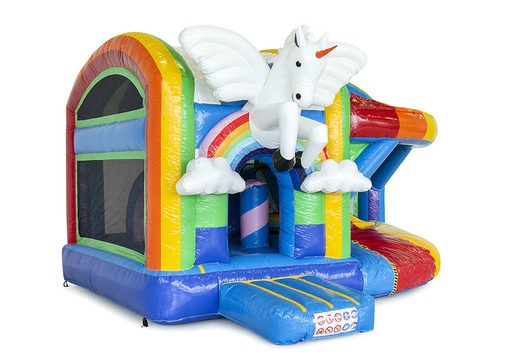 Order inflatable indoor multiplay bounce house with slide in unicorn theme for kids. Buy inflatable bounce houses online at JB Inflatables America