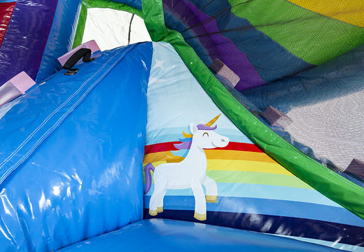 Multiplay unicorn bounce house with a slide and buy 3D objects for kids. Order inflatable bounce house online at JB Inflatables America