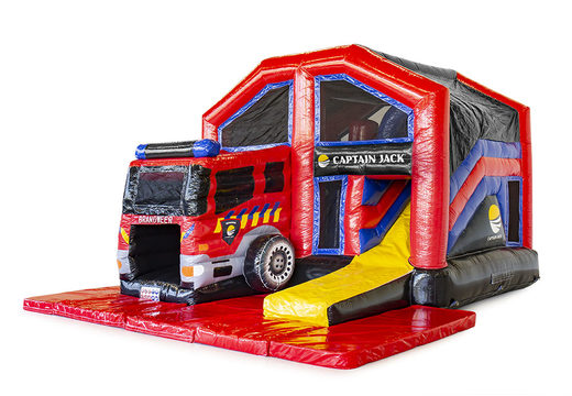 Order custom inflatable Captian Jack Multiplay Fire Brigade Indoor bounce house online at JB Promotions America; specialist in inflatable advertising items such as custom bounce houses