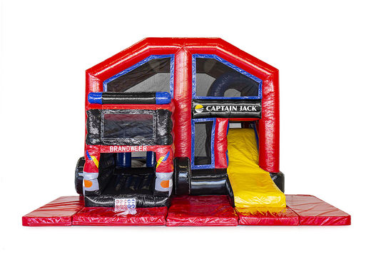 Order custom Captian Jack Multiplay Fire Brigade Covered inflatables at JB Inflatables America. Request a free design for inflatable bounce houses in your own corporate identity now