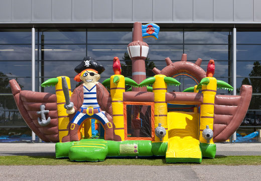 Medium inflatable multiplay bouncy castle in pirate ship theme for children. Order inflatable bouncy castles online at JB Inflatables America