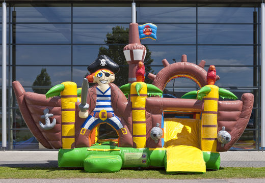 Mini inflatable multiplay bounce house in pirate boat theme for children. Order inflatable bounce houses online at JB Inflatables America