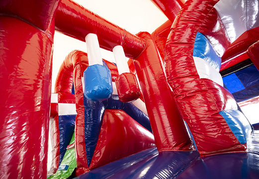 Firefighting themed bouncer with a slide for children. Buy inflatable bouncers online at JB Inflatables America