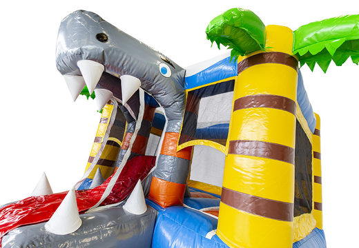 Purchase mini multiplay shark-themed bouncy castle with slide for children. Buy inflatable bouncy castles with slide at JB Inflatables America