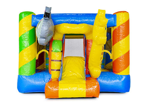 Mini multiplay party-themed bounce house with slide for sale for children. Buy inflatable bounce houses at JB Inflatables America