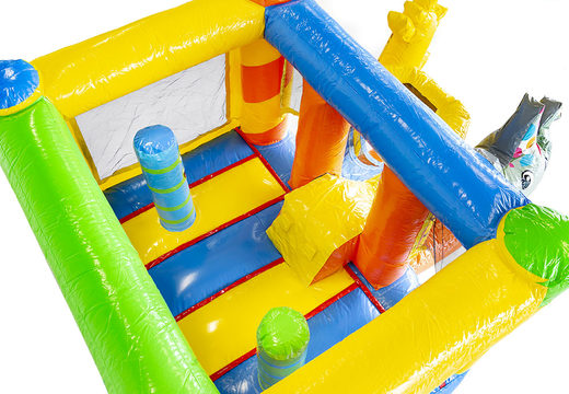 Buy mini multiplay party-themed bouncer with slide for children. Inflatable bouncers with slide available for sale at JB Inflatables America