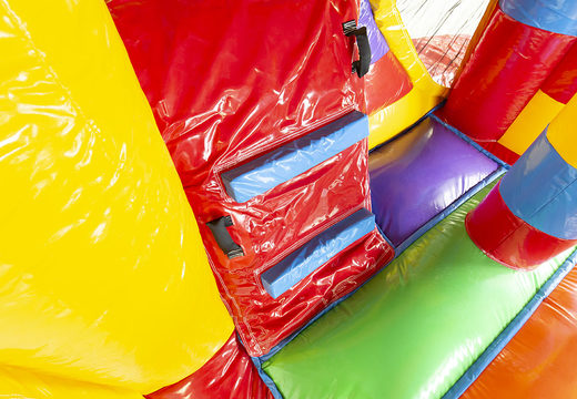 Order a bounce house in Lego theme with slide for children. Buy inflatable bounce houses online at JB Inflatables America