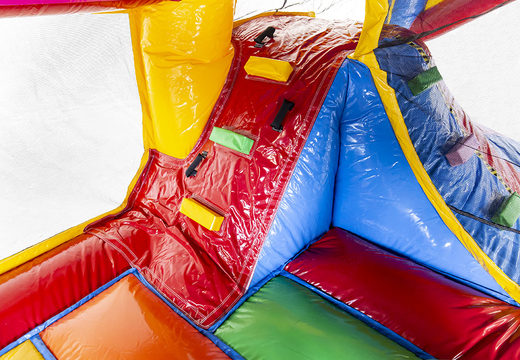 Superblocks themed bounce house with slide and with 3D objects inside for kids. Buy inflatable bounce houses online at JB Inflatables America
