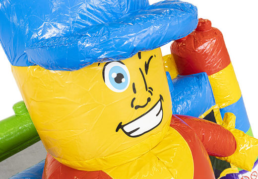 Superblocks-themed mini inflatable bouncer with slide to buy. Order inflatable bouncers online at JB Inflatables America