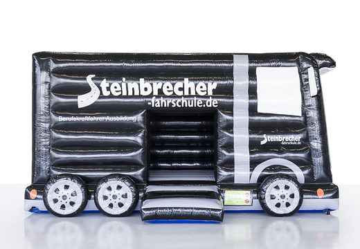 Buy custom Steinbrecher fashrschule bus bounce house in black for events at JB Inflatables America. Order now custom-made bouncy castles in different shapes and sizes