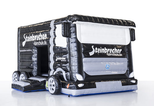 Buy promotional custom Steinbrecher fashrschule bus bounce house in black color online. Order inflatable bounce houses in your own personalized style now at JB Inflatables America