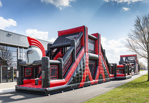Buy a 40m inflatable red black mega alligator obstacle course. Order inflatable obstacle courses online now at JB Promotions America