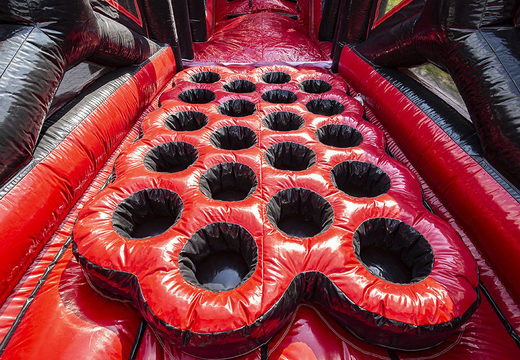 Buy a large 40 meter long inflatable red black mega alligator obstacle course. Order inflatable obstacle courses online now at JB Promotions America