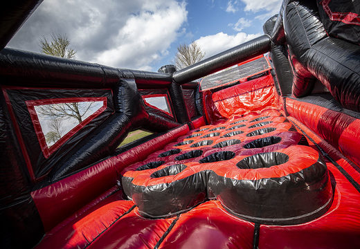 Mega 40 meter long inflatable red black mega alligator obstacle course. Order inflatable obstacle courses online now at JB Promotions America