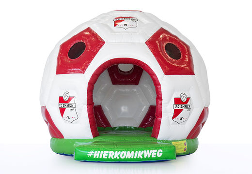 Buy promotional FC Emmen bounce house in round soccerball shape. Order inflatables in your own corporate style at JB Inflatables America now
