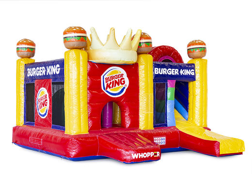 Order custom Burger king multiplay bounce houses including 3D, logos of the customer in own corporate identity at JB Inflatables America. Promotional bounce houses in all shapes and sizes made at JB Promotions America