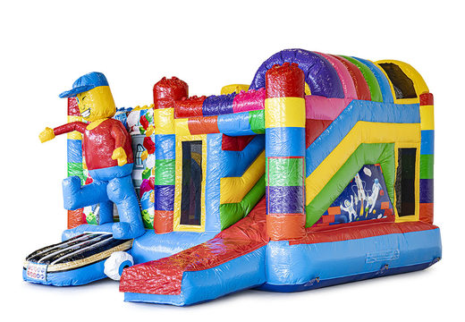 Buy inflatable indoor multiplay bouncy castle in the theme superblocks lego with slide for children. Order inflatable bouncy castles online at JB Inflatables America