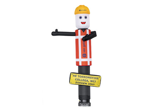 Personalized 3.8 meters high Van Gelder 3D waving skyman skytubes with replaceable 3D boards made at JB Promotions America. Promotional inflatable tubes made in all shapes and sizes