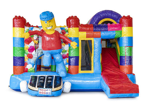 Buy superblocks themed medium inflatable multiplay bounce house with slide for kids. Order inflatable bounce houses online at JB Inflatables America