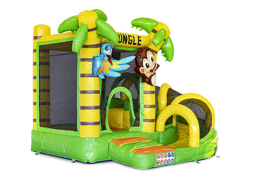 Buy a small indoor inflatable multiplay bounce house in a jungle theme for children. Order inflatable bounce houses online at JB Inflatables America