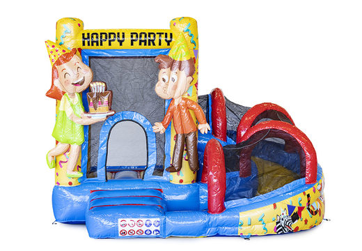 Mini inflatable multiplay bounce house in party theme for children. Order inflatable bounce houses online at JB Inflatables America