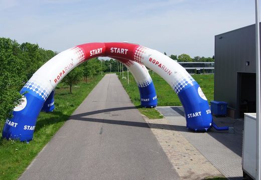 Inflatable custom Roparun finish archways for sport events to buy at JB Promotions America. Request now a free design for an inflatable advertising archway in your own corporate identity