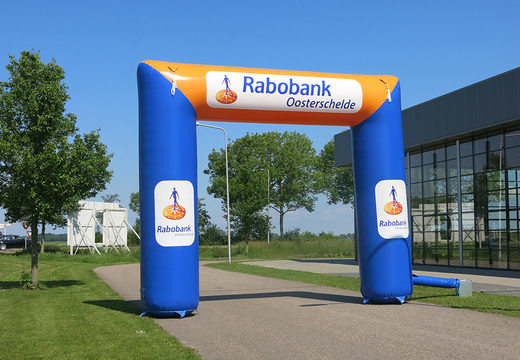 Custom 8x6 rabobank inflatable start & finish archway for sale at JB Promotions America. Order promotional advertising arches online