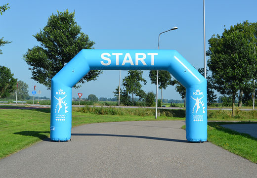 Inflatable custom KLM start & finish archway for sport events to buy at JB Promotions America; specialist in inflatable advertising items such as finish arches