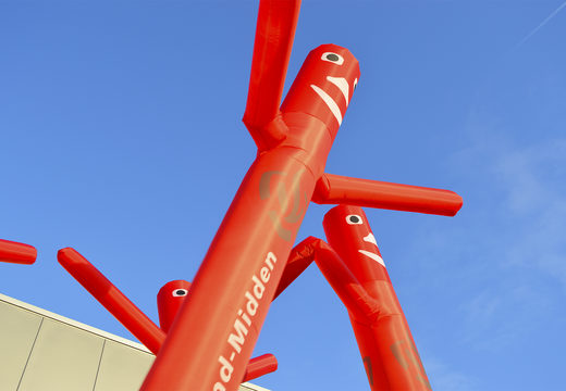 Order inflatable custom made Fire Brigade Gelderland middle skydancer in red at JB Inflatables America. Request a free design for an inflatable air dancer in your own corporate identity now