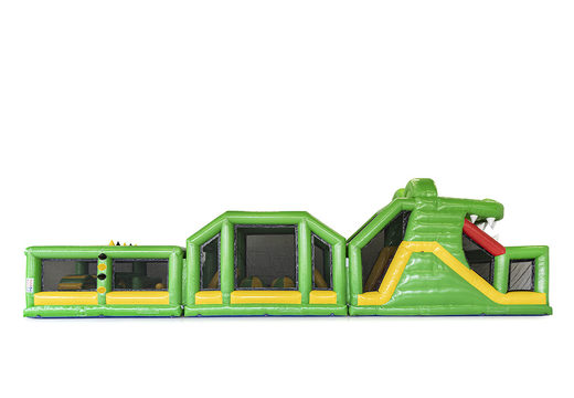 Obstacle course 19 meters long in crocodile theme with matching 3D objects for children. Order inflatable obstacle courses now online at JB Inflatables America