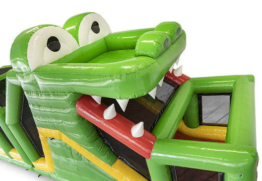 Order modular crocodile obstacle course, 19 meters long with appropriate 3D objects for kids. Buy inflatable obstacle courses online now at JB Inflatables America