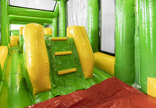 Order a modular 19 meter long crocodile themed obstacle course with matching 3D objects for children. Buy inflatable obstacle courses online now at JB Inflatables America