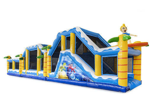 Inflatable 19 meter modular obstacle course in surf theme with matching 3D objects for children. Buy inflatable obstacle courses online now at JB Inflatables America