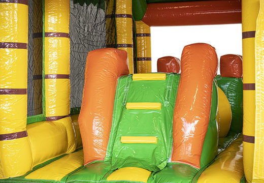 Order modular jungle obstacle course, 19 meters long with appropriate 3D objects for kids. Buy inflatable obstacle courses online now at JB Inflatables America