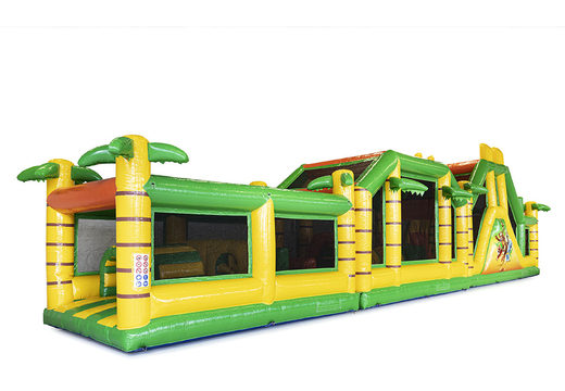 Buy a 19-meter modular jungle obstacle course with appropriate 3D objects for children. Order inflatable obstacle courses now online at JB Inflatables America