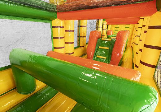 Get your modular 19m jungle themed obstacle course with matching 3D objects for kids online. Buy inflatable obstacle courses at JB Inflatables America